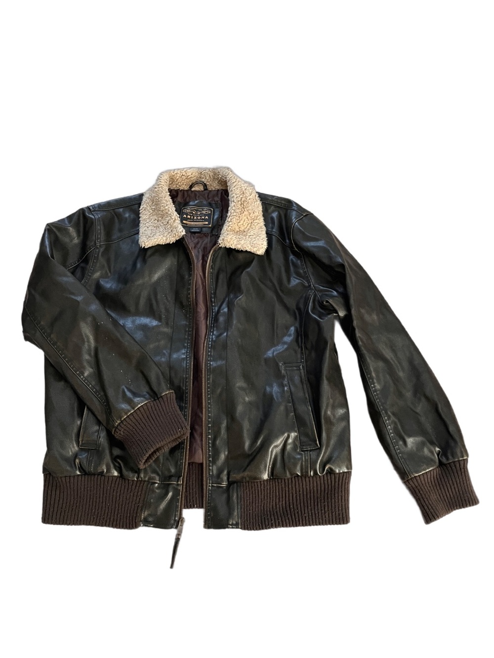 Vintage Arizona Men’s Faux Leather Jacket with Sherpa Collar XL